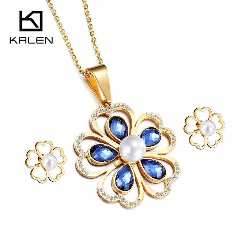 Комплект из колье и серёг нержавеющей стали|jewelry sets for women|flower jewelry setjewelry |