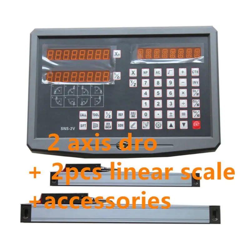 DRO 2 оси цифровой индикации с 2 шт 50-1020 мм линейная шкала/линейный энкодер/линейная линейка для токарно-фрезерный станок - Цвет: DRO and 2pcs scale