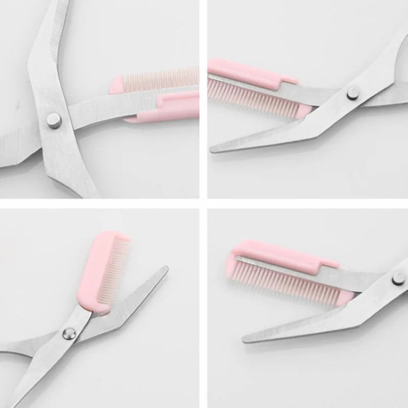 Shellhard 1pc Portable Women Eyebrow Trimmer Scissors Comb Eyelash Hair Cutter Remover For Makeup Tool