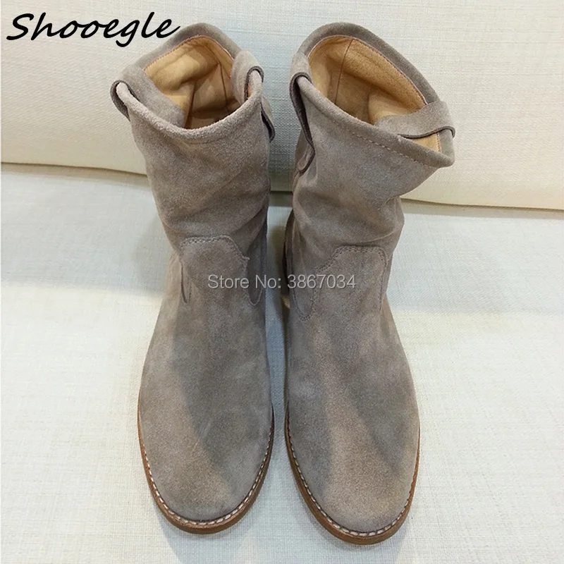 Женские зимние ботильоны SHOOEGLE замшевые кожаные Ретро байкерские ботинки женские