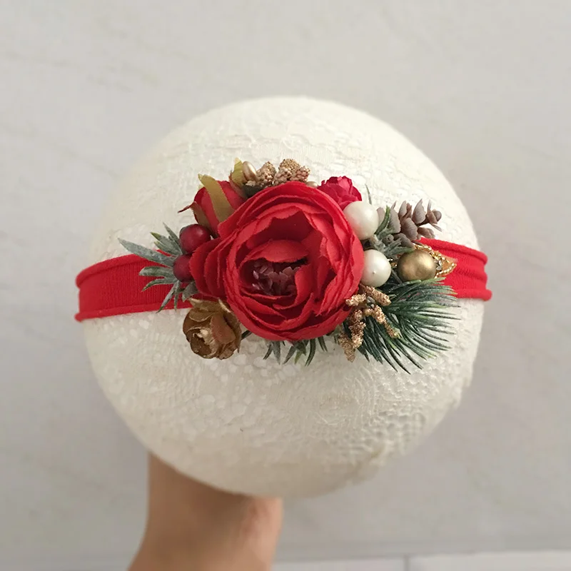 Рождественская Красная белая Цветочная повязка на голову