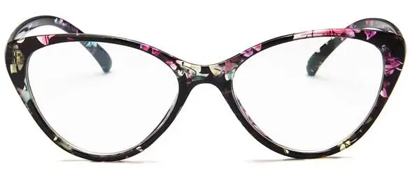 Оправа для очков в стиле кошачьи глаза прозрачные линзы женские Брендовые очки Оптическая оправа близорукость ботаник черные фиолетовые очки - Цвет оправы: black flower