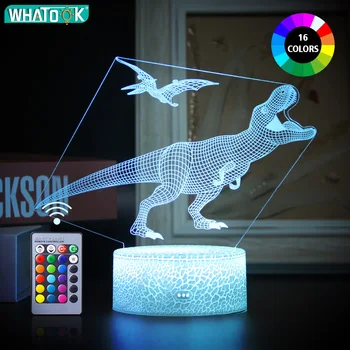 

Dinosaur 3D Illusion LED Night Light 16 Color Game Table Desk Lamp Remote Touch Decor Kids Christmas Holiday Birthday Toy Gift