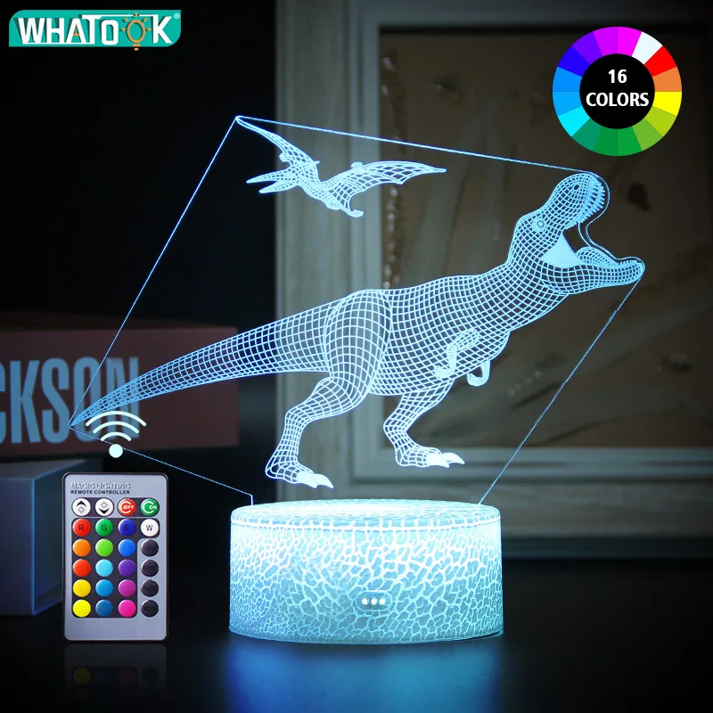 Dinosaur 3D Illusion LED Night Light 16 Color Game Table Desk Lamp Remote Touch Decor Kids Christma