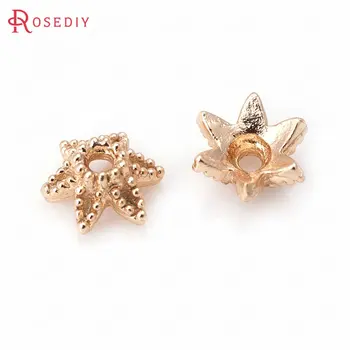 

(31307-G)20PCS 9MM 24K Champagne Gold Color Brass Flower Beads Caps Jewelry Making Supplies Diy Findings Accessories