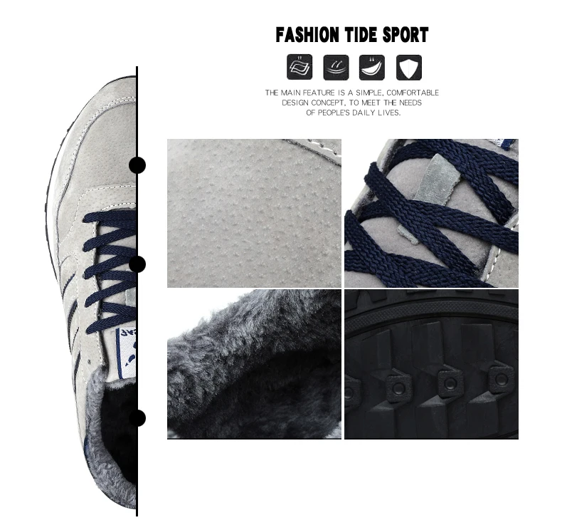 Valstone/мужские зимние кроссовки из натуральной кожи; теплые мокасины; Водонепроницаемая Резиновая зимняя обувь; удобная прогулочная обувь; цвет серый, синий