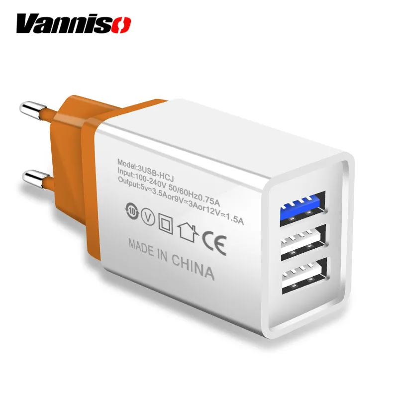 

Vanniso EU US Plug Charger 3 USB Charging for iPhone x max Samsung Xiaomi Huawei and micro usb cable for Android mobile phone