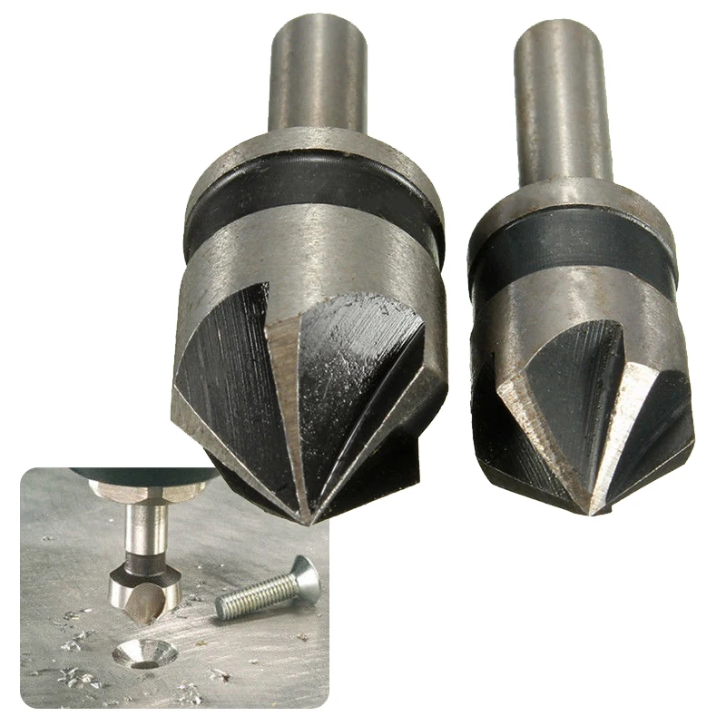 DWZ 2PC 1/4 Shank 82 Degree Countersink Chamfer Cutter 5 Flute Countersink Drill Bit Set