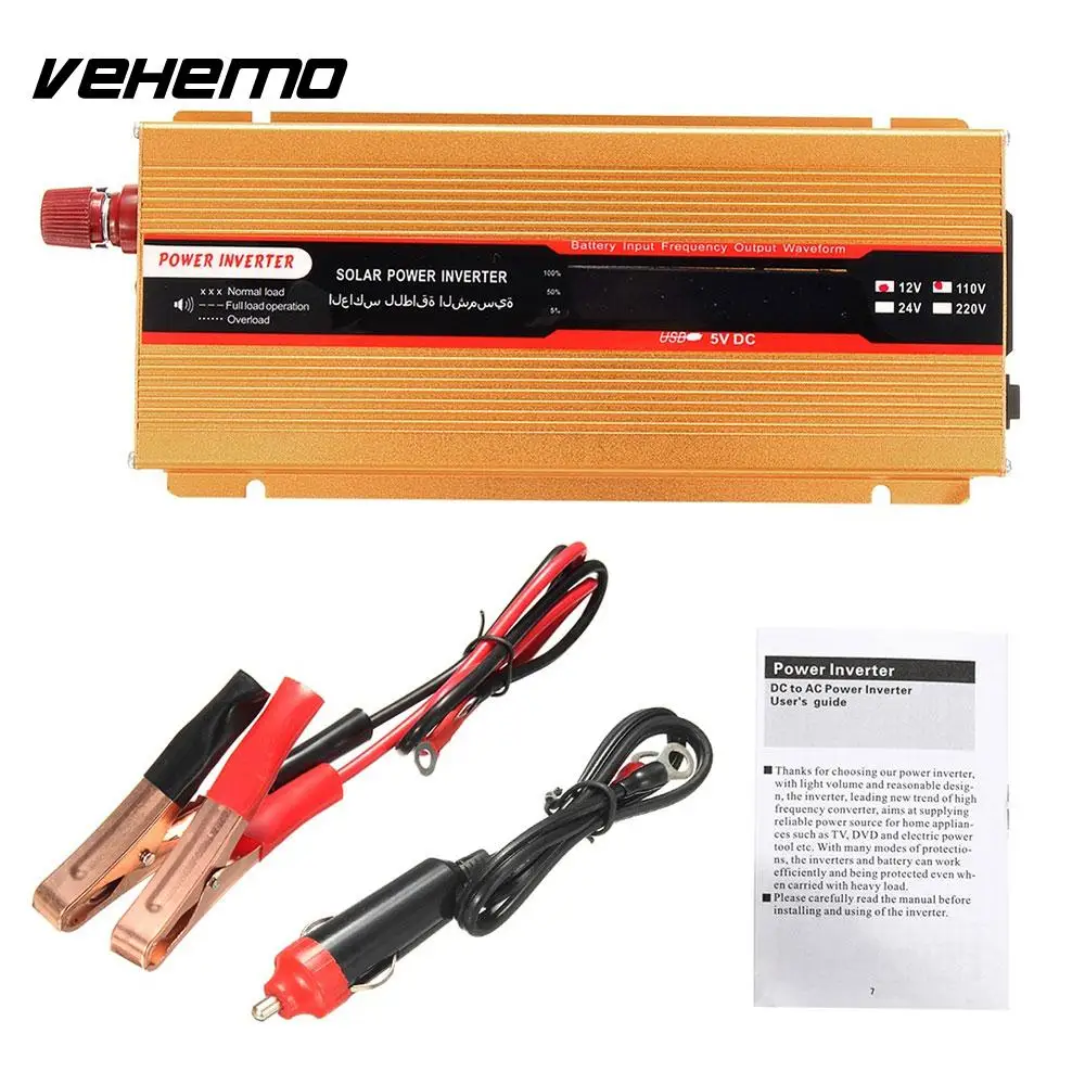 VEHEMO DC12V для AC220V 1500 Вт пиковый Солнечный Мощность инвертор для автомобиля, инвертор Зарядное устройство автомобиля трансформатор высокая производительность автомобиля инвертор