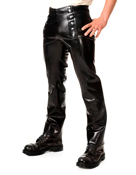 Latex Trousers Men's Latex Rubber Pants With snap fastenersin Pants