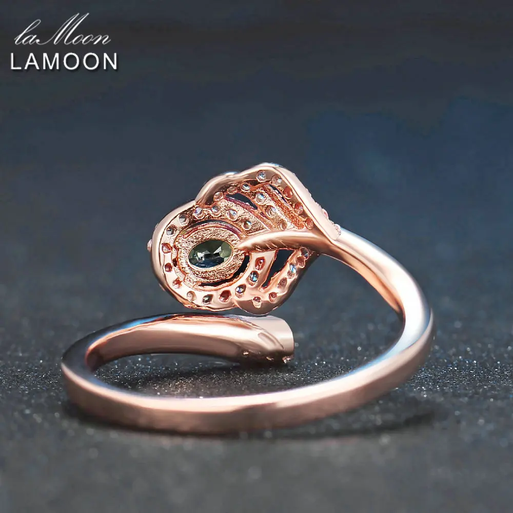 LAMOON 925 Sterling Silver Ring Classic Design Leaf 100% Natural Green Peridot Fine Jewelry Party Gift Rings For Women RI055