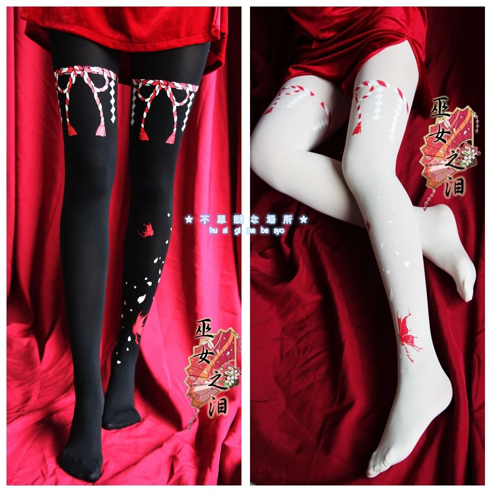 

Velvet Miko's Tears White&Black Pantynose Halloween Cosplay Lolita Stockings Pantyhose Gothic Style Vintage Print Tights Stocks