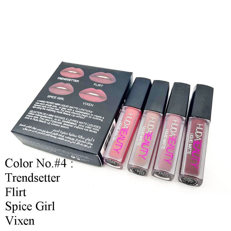 Paleta huda beauty 4 цвета матовая помада водостойкий питательный бархатная губная помада Красная губная помада, оттеночная набор для макияжа телесного цвета