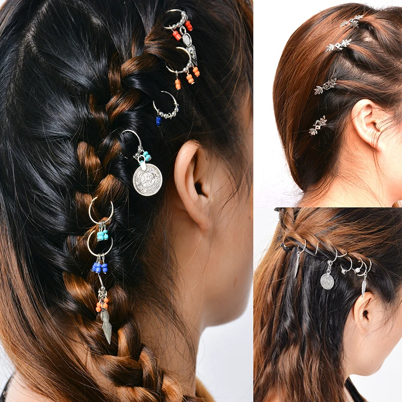 

Haimeikang Silver Gold Hair Braid Dreadlocks Bead Tone Circle Pendant Hair Cuffs Dread Tube Hairpins Hair Jewelry Accessories