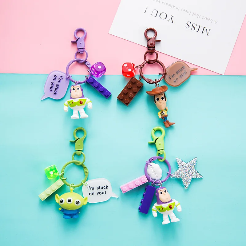 

anime cute Cartoon buzz lightyear woody Monsters Alien action Figure Bell Keychain Bag Pendant Accessories Keyring Toy