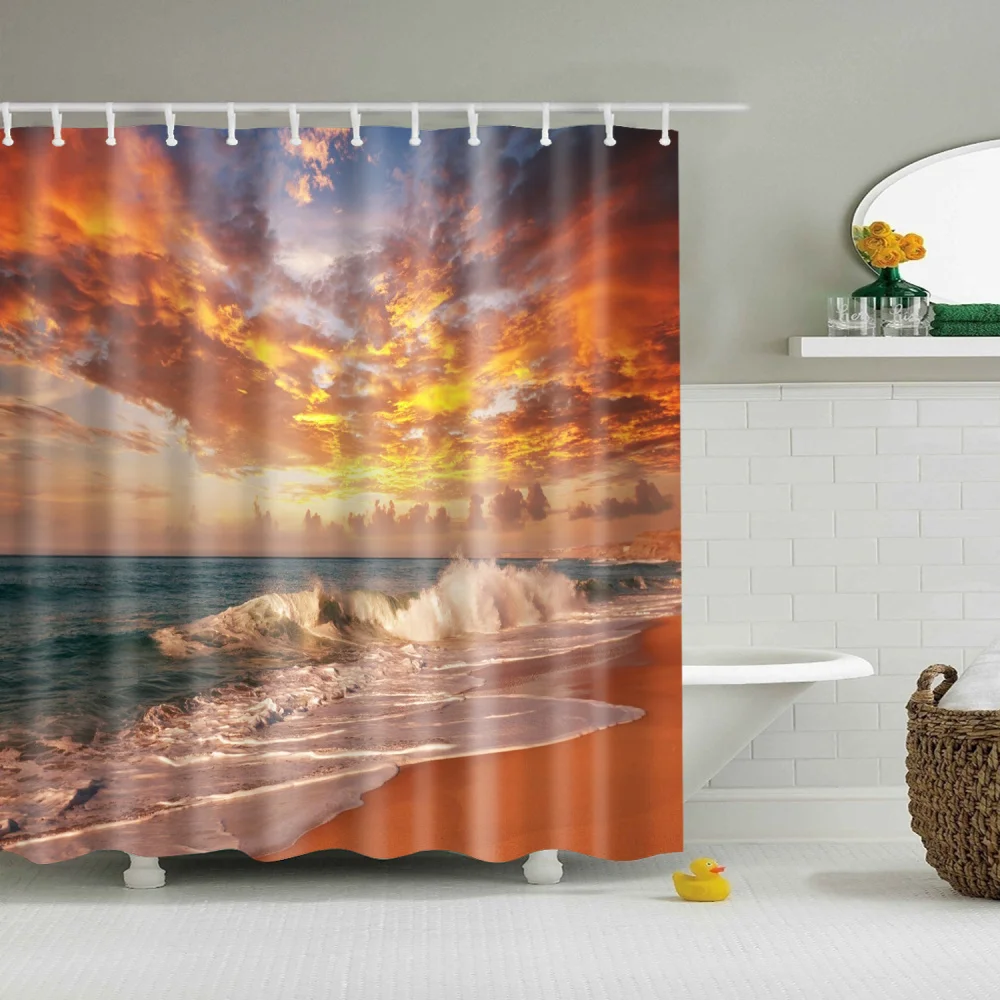 Пейзаж морской закат занавеска для пляжного душа Одиночная печать водонепроницаемый Mildewproof для декора ванной комнаты large180x200 Cortina de bano - Цвет: B1233