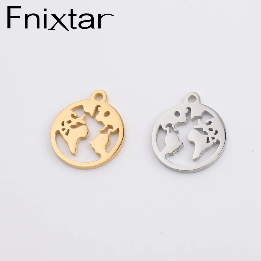 

Fnixtar Stainless Steel Hollow Round World Map Charm Mirror Polished Travel Map Pendant Jewelry 15*17.3mm 20Piece/lot