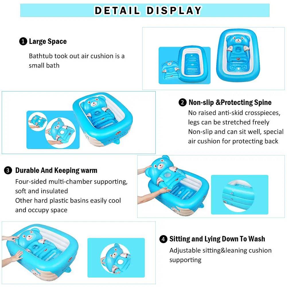 Детская ванна для новорожденных, складная надувная ванна, большой утолщенный бассейн для купания, детский бассейн для сидения и лежа
