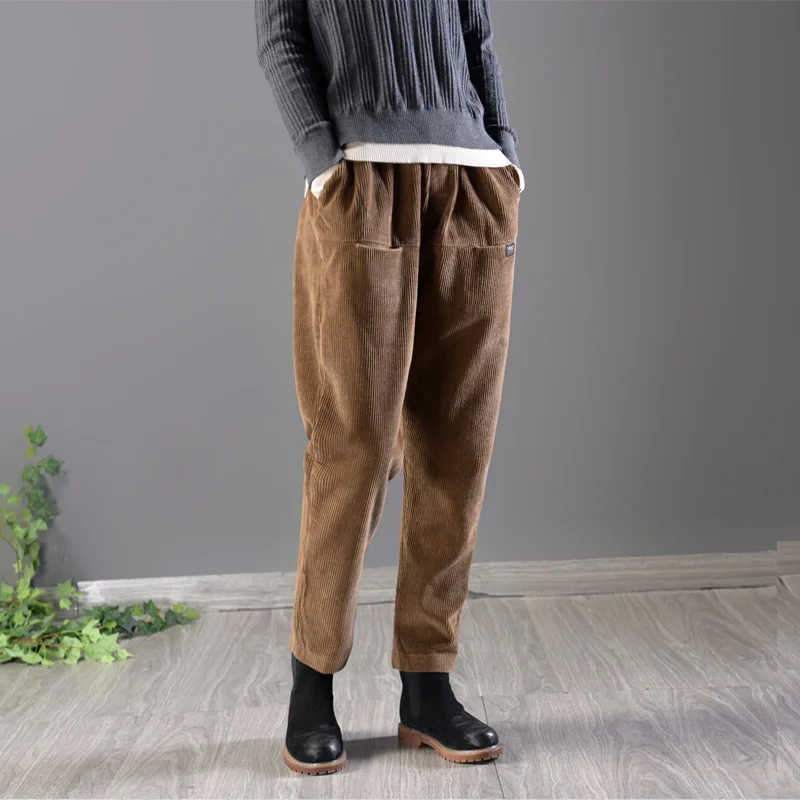 Autumn Winter Pants Women 2017 Corduroy Loose Elastic Waist Blended