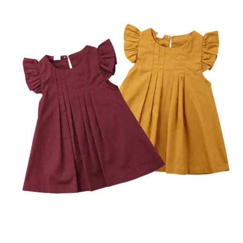 

Infant Baby Girls Kids Clothes Summer Flutter Pure Color Sleeve Dress Tutu Party Dresses