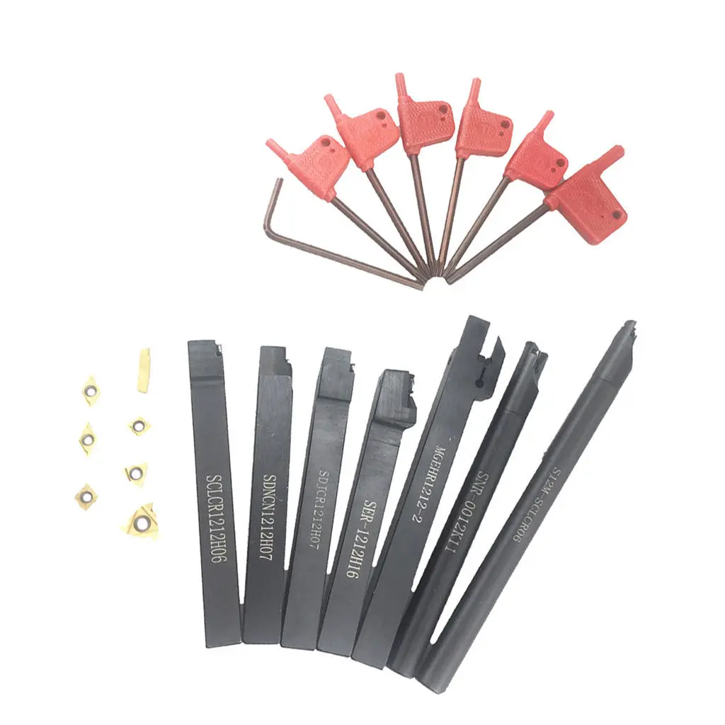

7pcs 12mm Shank Lathe Boring Bar Turning Tool Holder Set With 7 Wrenches