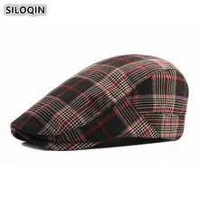 SILOQIN, мужская шапка, хлопковый берет для мужчин и женщин, британский стиль, в клетку, женская шапка с утиным язычком, регулируемая, размер головы, пара, s