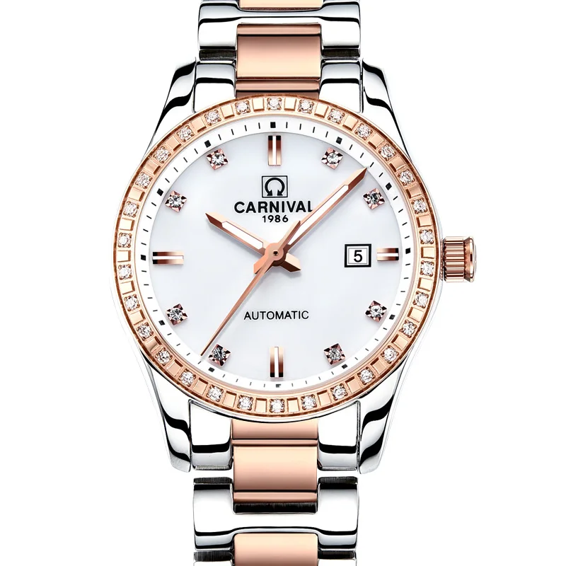 Montre Femme 2025 CARNIVAL Automatic Watch Women Calendar Fashion Women Watches Luminous Waterproof Sapphire Relogio Feminino_voghion.com