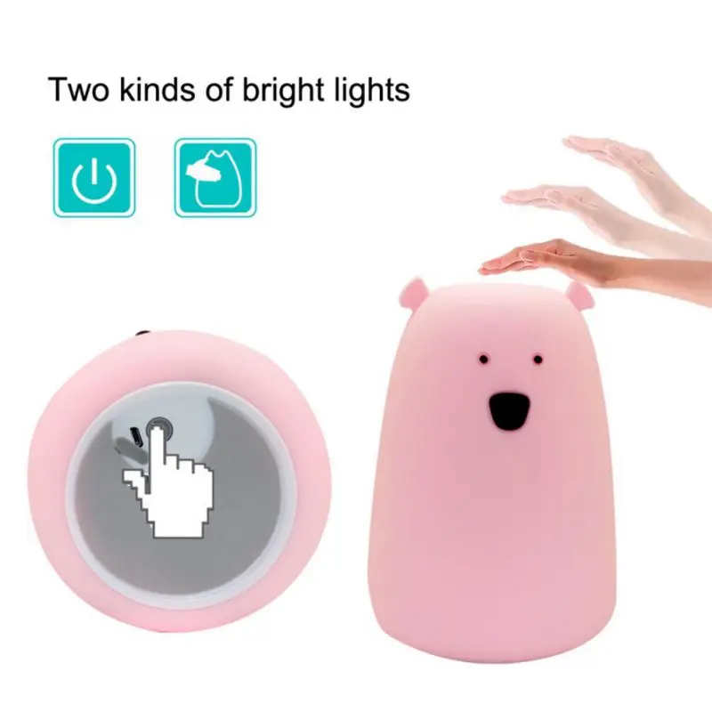Светильник для детей; прикроватный светильник в виде животных; светильник с медведем; мягкий мультяшный светильник с USB; лампа для детской комнаты; дышащий светодиодный светильник для украшения дома
