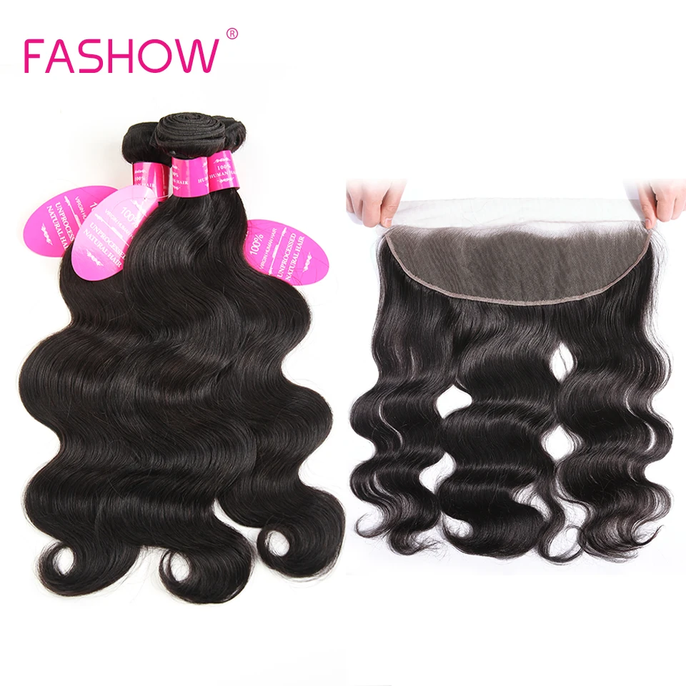 Mèches malaisiennes Non Remy-Fashow, cheveux naturels, Body Wave, avec Lace Frontal Closure, doreille à oreille, en lot de 3