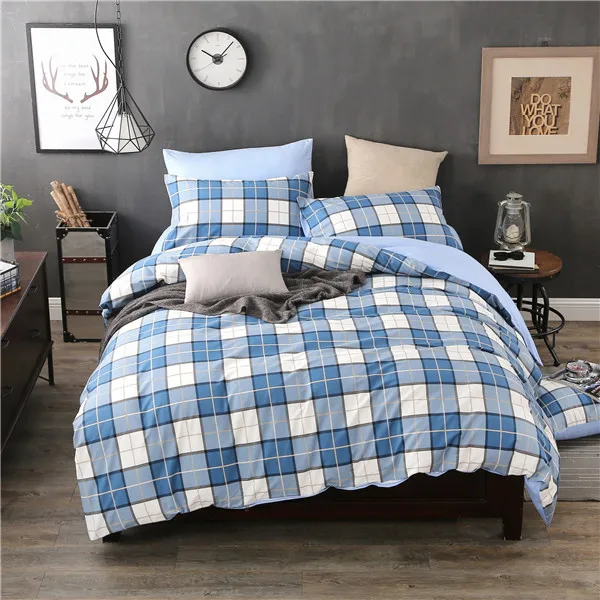 Trendy Dark Blue Rectangle Pattern 3/4pcs Bedding Sets/Bed Set