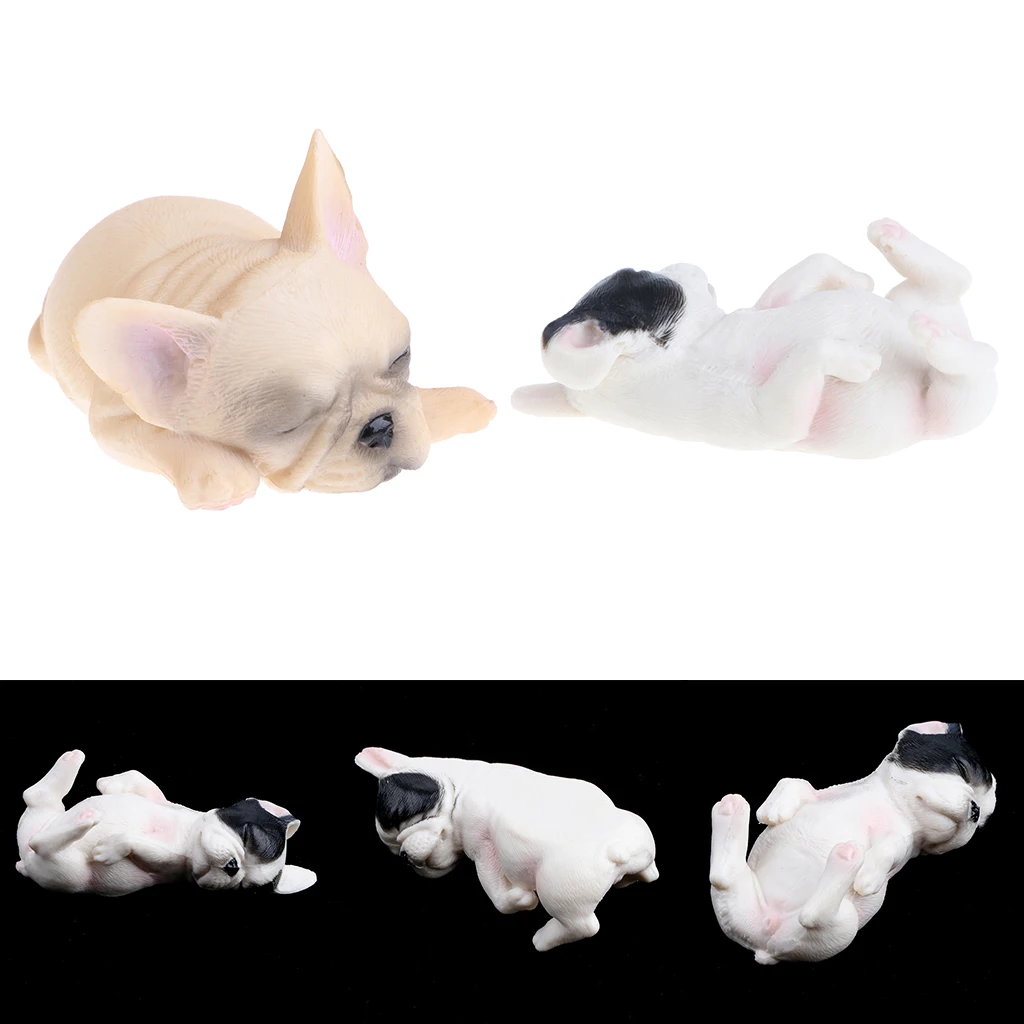 2x Sleeping Little French Bulldog Dog Animals Action Figure Pet Dog Wild/Farm Animal Models Educational Nature Toy