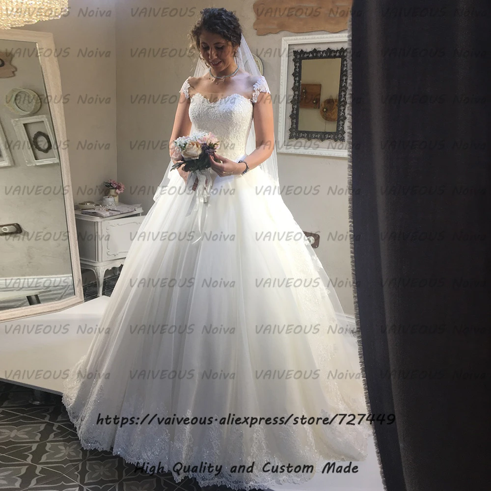 

Robe de Mariee 2019 New Illusion Vestido De Noiva Fashion Lace A Line Tulle Wedding Dress Cap Sleeve Wedding Gown Bride Dress