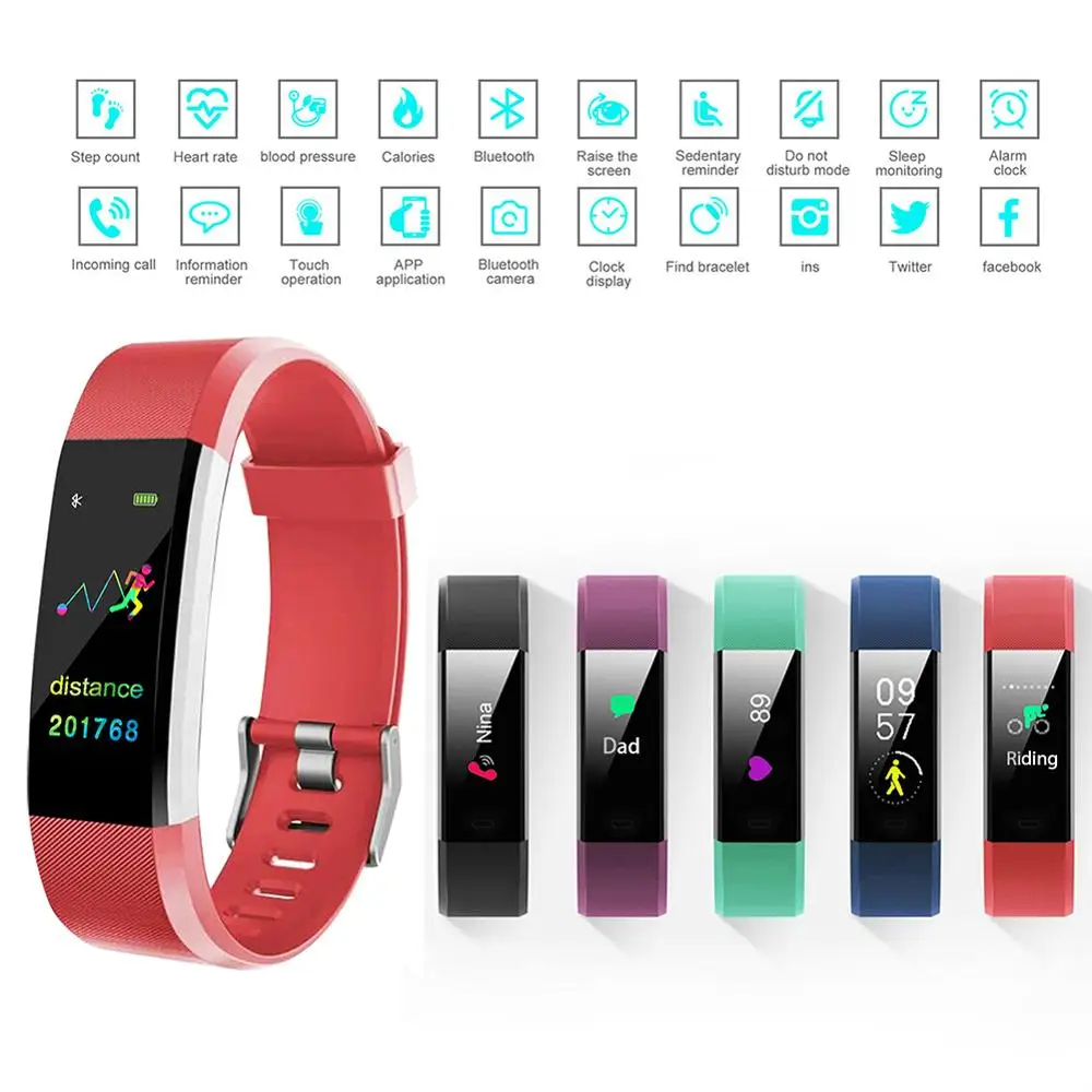 

ID115PULS Smart Wristband Fitness Tracker Pedometer Bluetooth Smartband Sports Bracelet Band Veryfit APP Alarm Clock