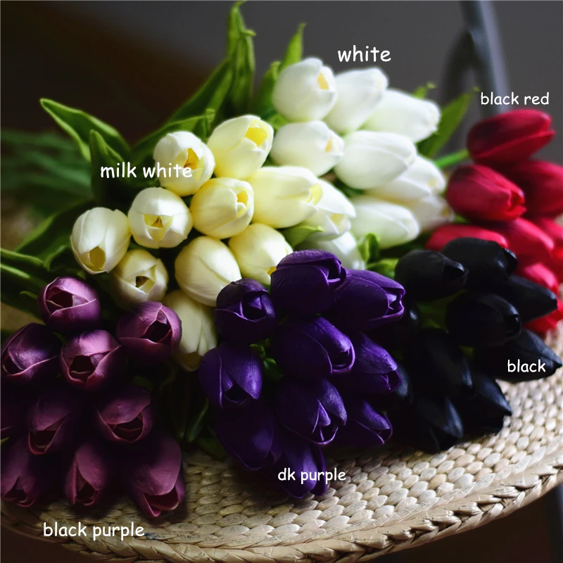 

30pcs PU Fake Artificial Flower Bouquet Real Touch Silk Tulip Flowers for Party Wedding Home Decoration Flower para Bouquet