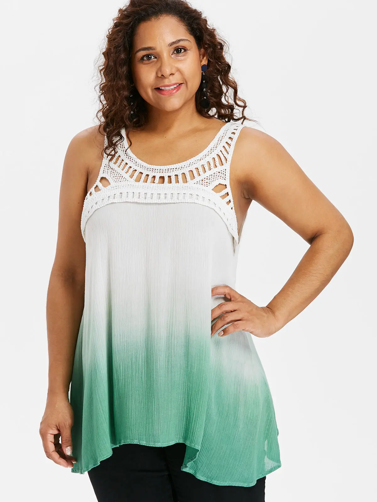 Kenancy Plus Size Crochet Trim Ombre Tank Topin Tank Tops from Women's