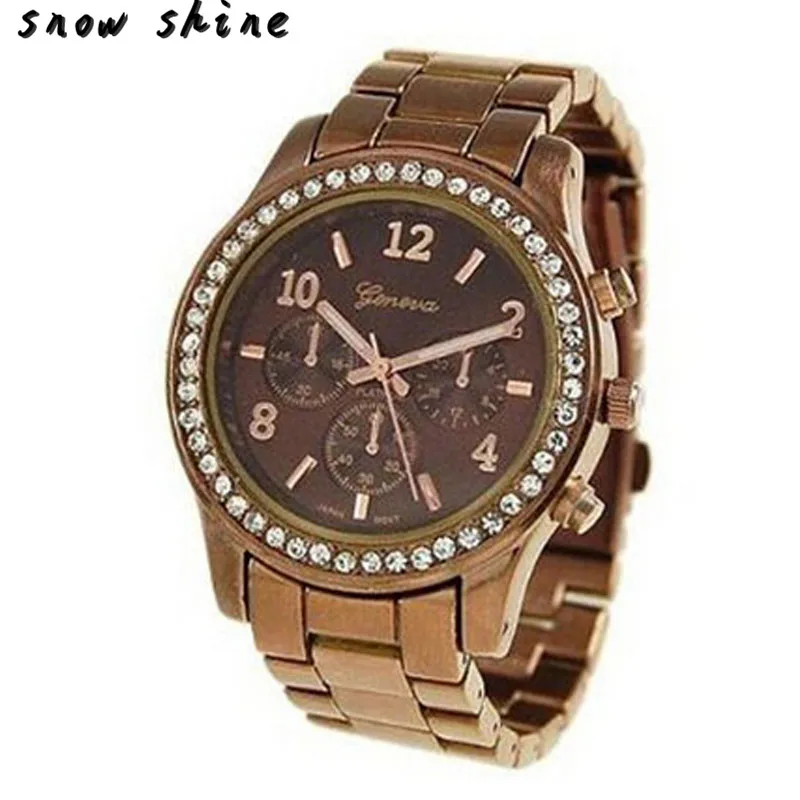 snowshine 10xin Faux Chronograph Quartz Classic Round Ladies Women Crystals font b Watch b font free