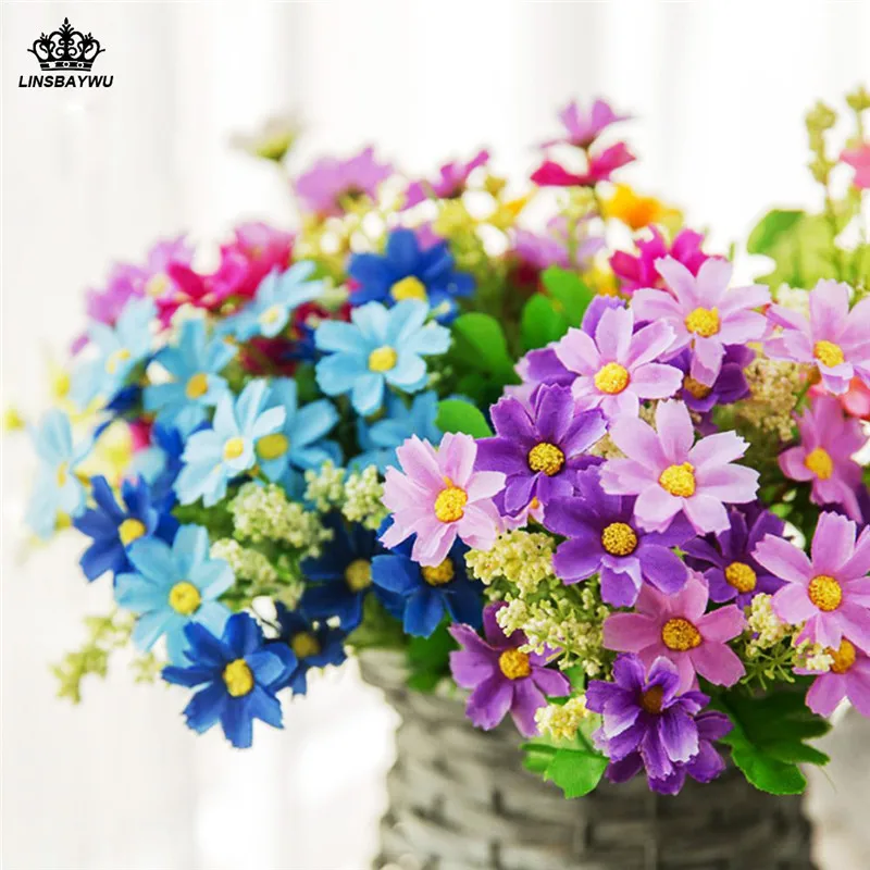 

1 Bouquet 28 Head Handmade Artificial Daisy Flowers Colorful Silk Artificial Fake Flowers For Home Party Wedding Decor