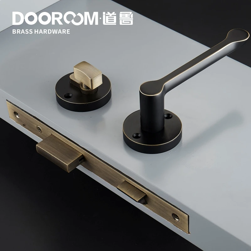 Dooroom Brass Door Lever American Nordic Modern Solid Wood Interior Door Lock Bedroom Split Safe Mechanical Set Handle Pull Knob