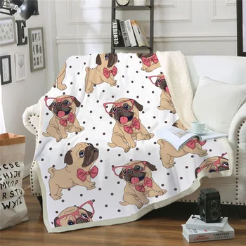 

lovely dog printed Throw Blanket on Bed 3D Animal Dog Plush Sherpa Blanket Bulldog Bedspread Cracked Bricks Wall Thin Quilt