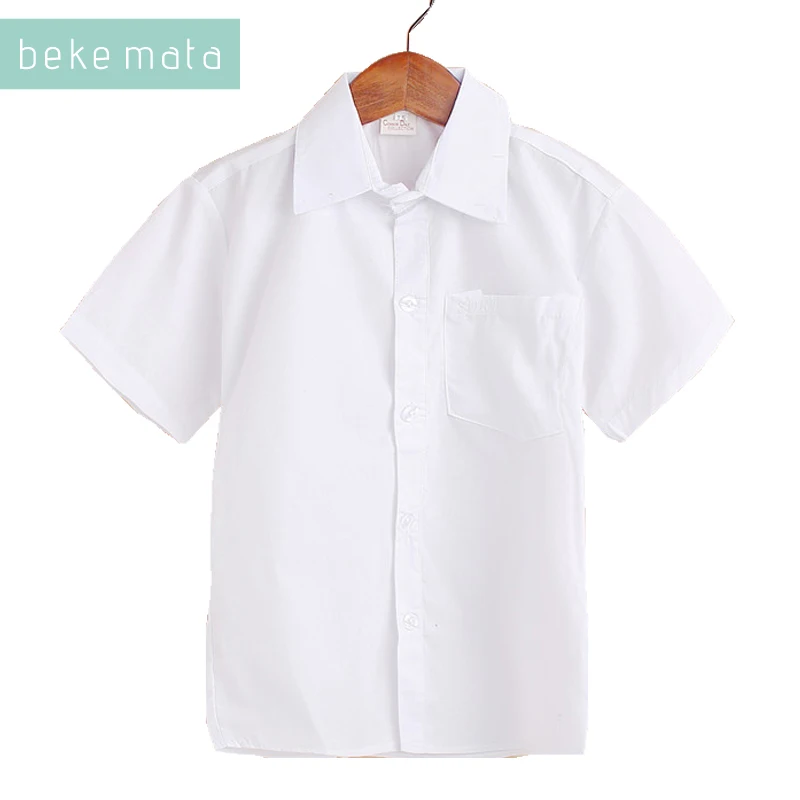 

BEKE MATA School Shirts For Boys Summer 2018 Short-sleeve White Kids Boys Shirts And Blouses Solid Cotton Children Clothes 5-13Y