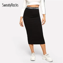 SweatyRocks Waist Letter Ribbed Knit Bodycon Skirt Activewear Skinny Skirts 2019 Spring Summer Women Casual Sheath Skirts SweatyRocks Waist Letter Ribbed Knit Bodycon Skirt Activewear Skinny Skirts 2019 Spring Summer Women Casual Sheath Skirts