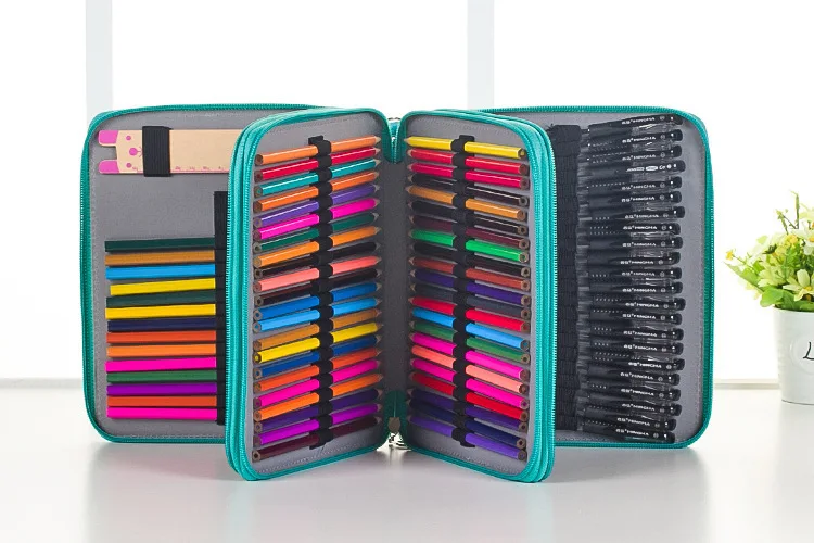 Cases para Meninas Caixa de Lápis Bolsa de Armazenamento Couro Escola Lápis Menino - 160 Buracos Caneta Caixa Multi Função Case Bolsa Papelaria Kit 120 9 Estojo de lápis