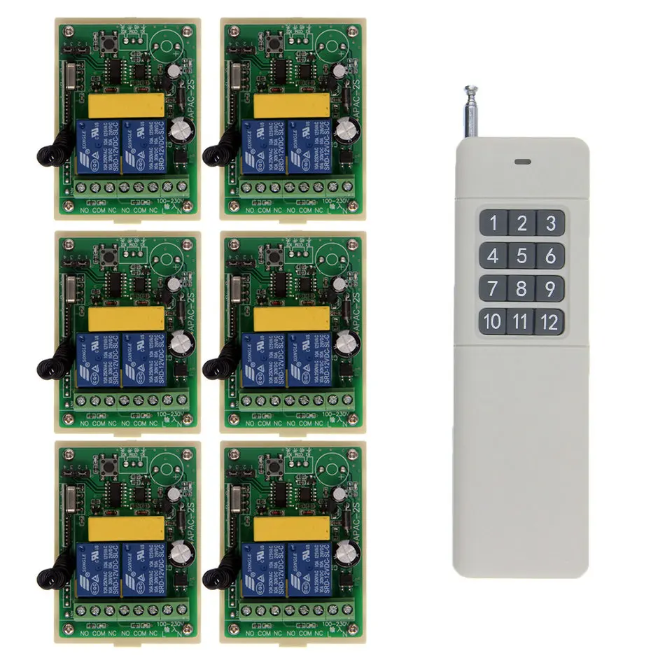 

Remote Control Switch AC 110V-220V 2CH Relay RF 2 CH Receiver 3000m Wide Range 12CH Transmitter Learning 315 / 433 MHz