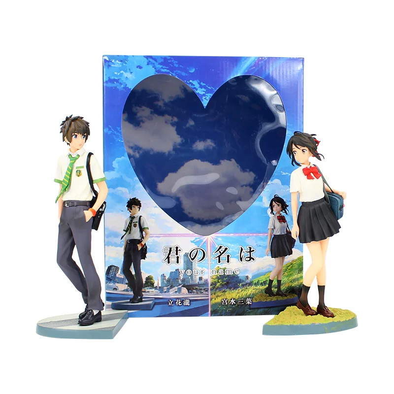 

22cm-23cm 2Pcs/Lot Japanese Anime Figure Kimino Na Wa Miyamizu Mitsuha Your Name Tachibana Taki Action Figures Model Toys Dolls