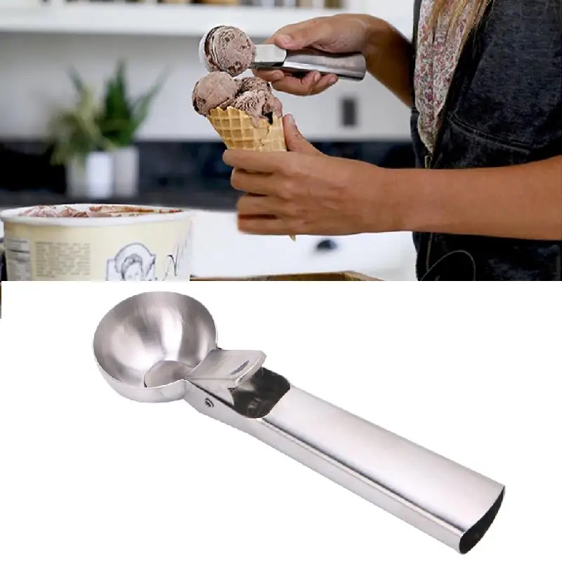 

Stainless Steel Ice Cream Scoop with Trigger Fruit Spoon Dipper Kitchen Tool