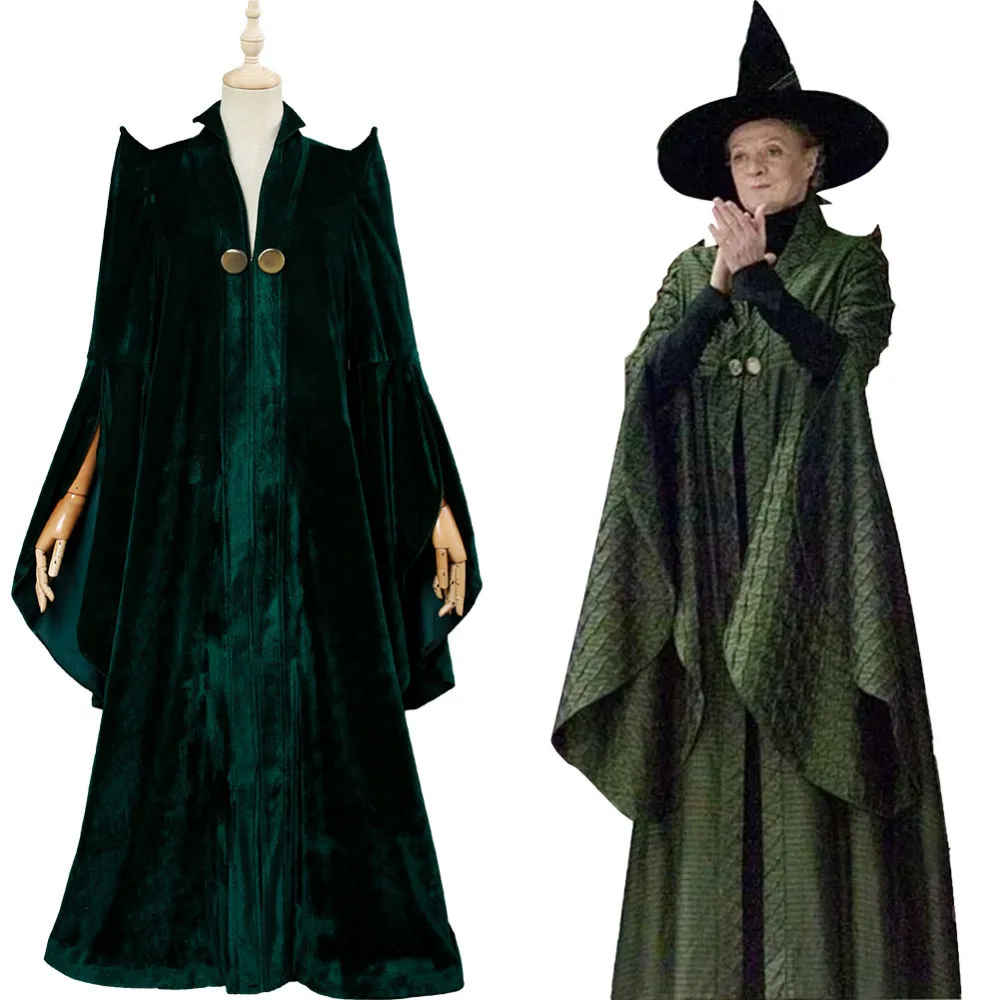 

Professor Minerva McGonagall Cosplay Costume Green Robe Cloak Dress Coat Outfits Halloween Costumes New Arrival