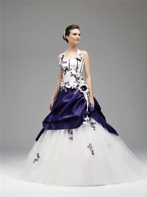 Hot Koop Wit En Paars Trouwjurk Kralen Applicaties Lange ...