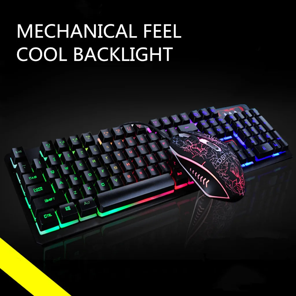 Rainbow Gaming Keyboard and Mouse Set LED Multi-Colored Changing Backlight Mouse 
