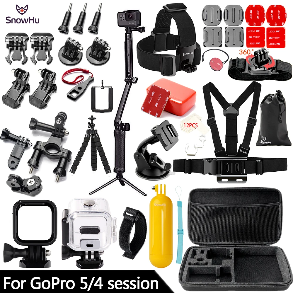 SnowHu for Gopro Hero 5 / 4 Session Accessories Set Tripod 3 Way Monopod for Go pro hero 5