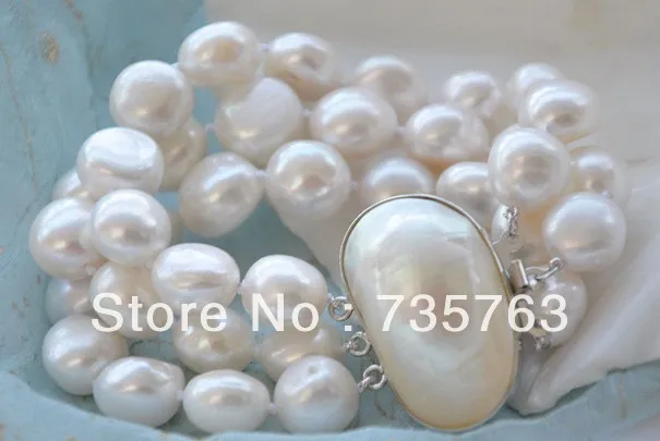 

xiuli 00279 3ROW 8" 15mm BAROQUE WHITE FRESHWATER PEARL BRACELET MABE